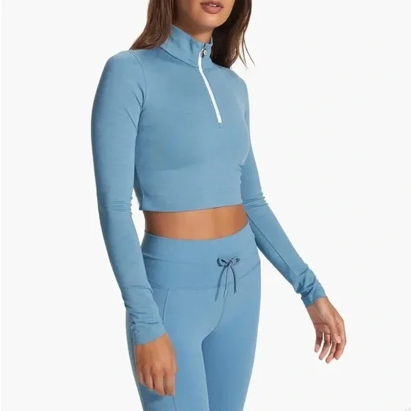 NWT Vuori Lux Rib Half Zip Long Sleeve Cropped Top in Stillwater Blue - Picture 2 of 10